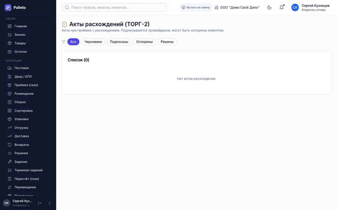 Акты расхождений