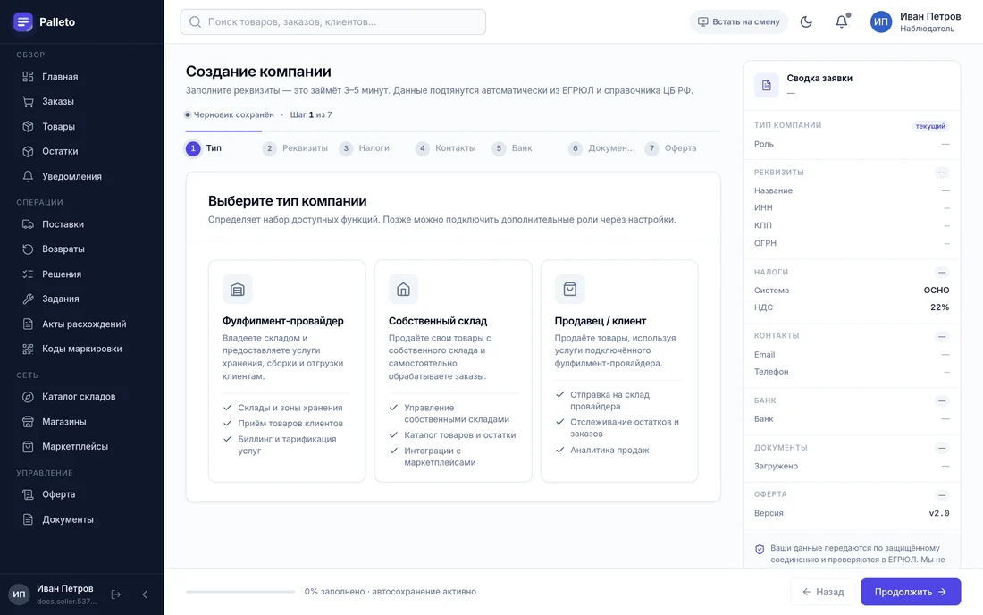 Выбор типа компании